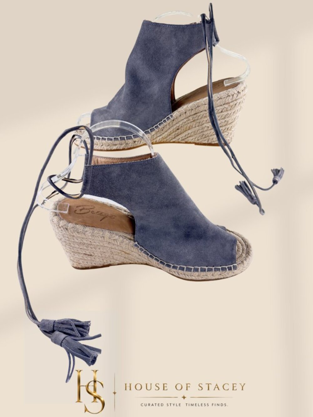 Bettye by Bettye Muller Espadrille Wedge Sandals Gray Suede Lace Up Size 8